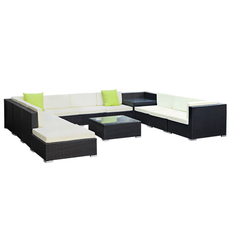 12 PC Outdoor Wicker Sofa Set with Storage Cover