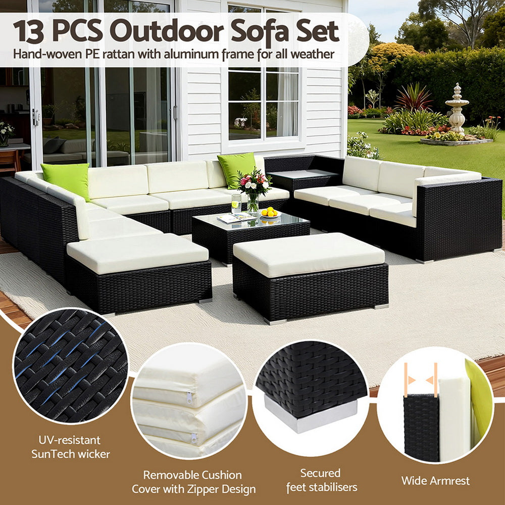 Hudson Outdoor Sofa Set – Black – 13 Piece