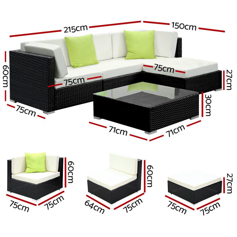 5-Piece Outdoor Wicker Sofa Set - Lounge Setting Cover included