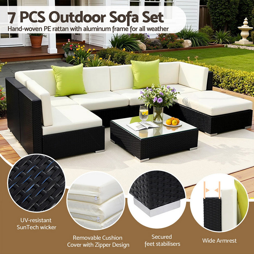 Cove Outdoor Sofa Set – Black – 7 Piece