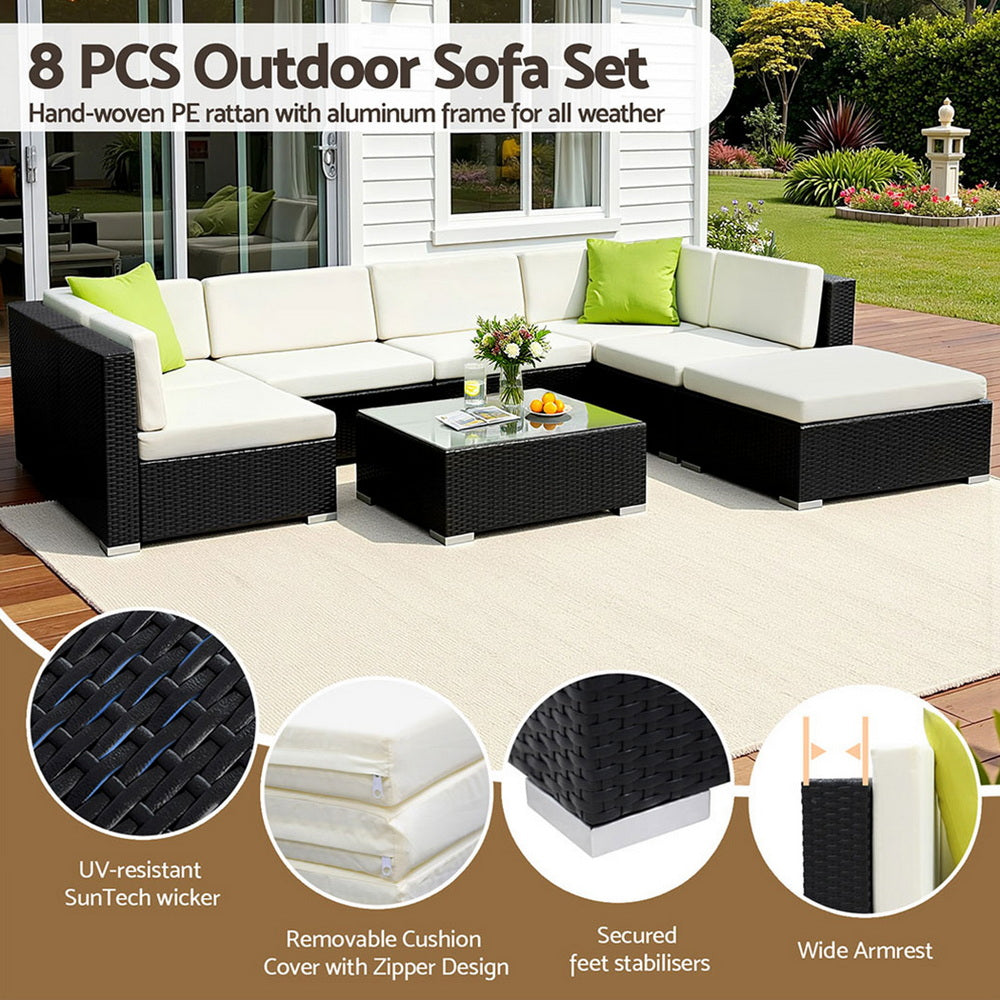 Atlas Outdoor Sofa Set – Black – 8 Piece