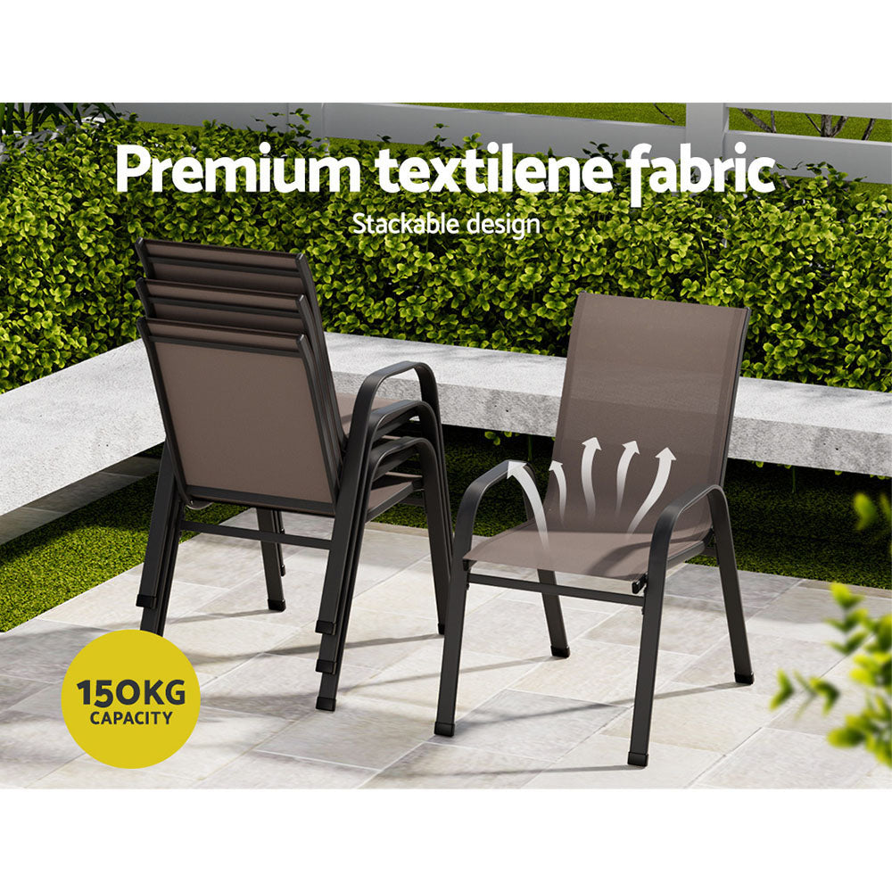 Arlo Outdoor Stackable Chairs – Brown – Set of 6