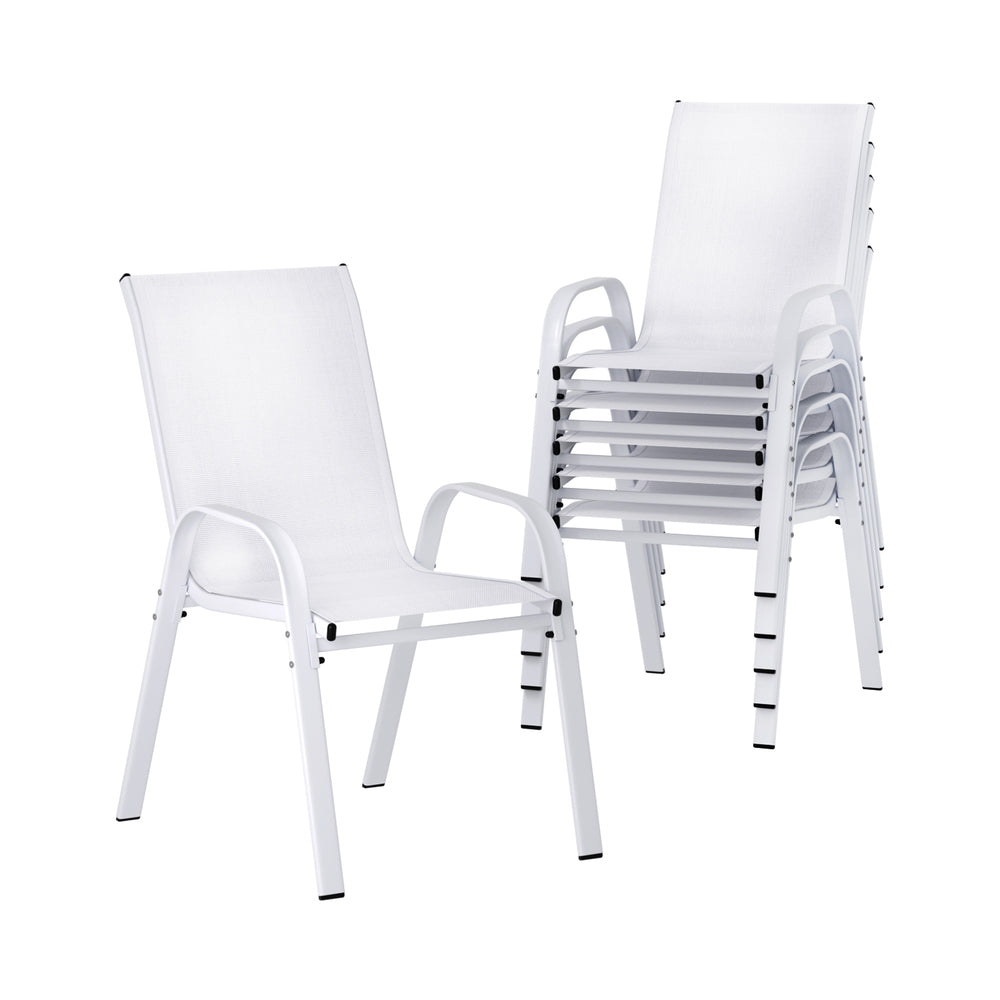 Haven 6PC Outdoor Dining Chairs Stackable Lounge Chair Patio Furniture White