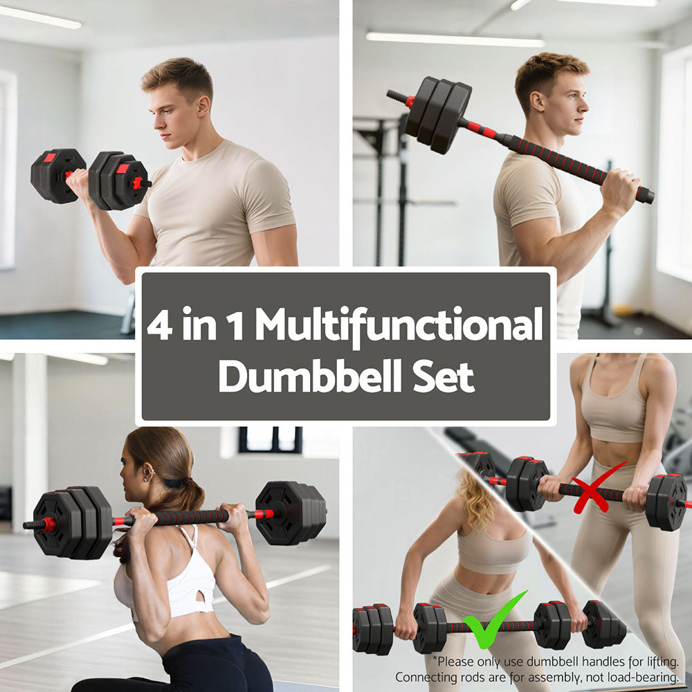Cove Adjustable Dumbbell Barbell Set – Black & Red – 40kg