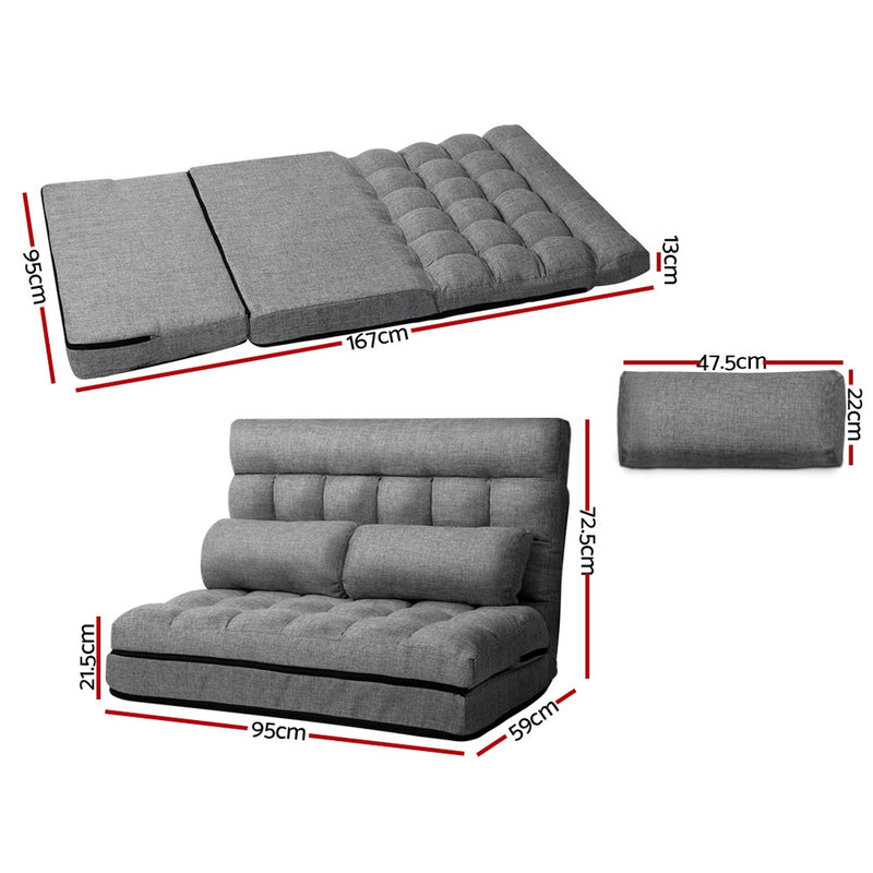 2-seater Fabric Lounge Sofa Bed - Grey