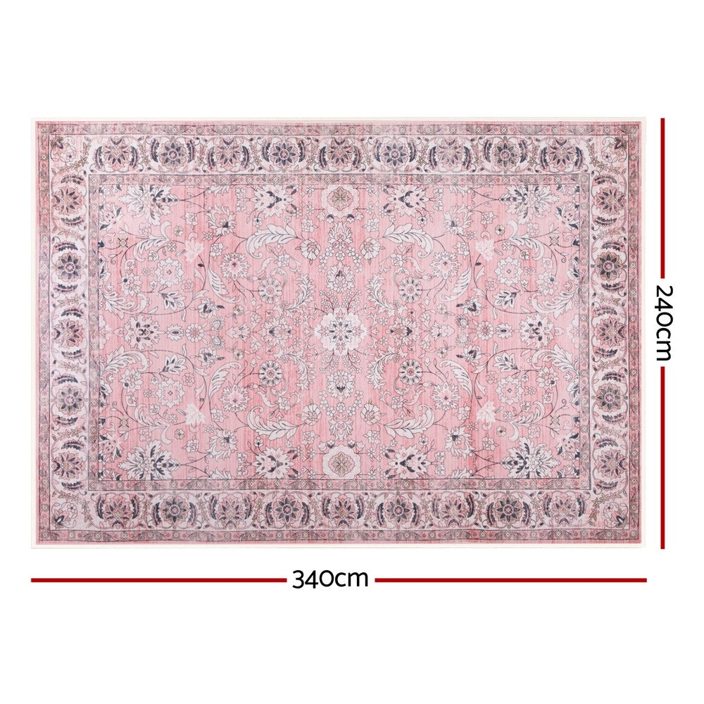 Adaline Vintage Floral Washable Rug – Pink – 240 × 340 cm