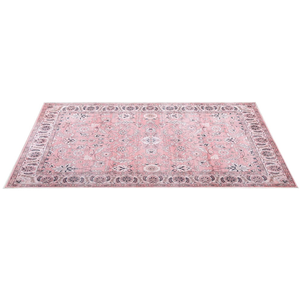 Adaline Vintage Floral Washable Rug – Pink – 240 × 340 cm