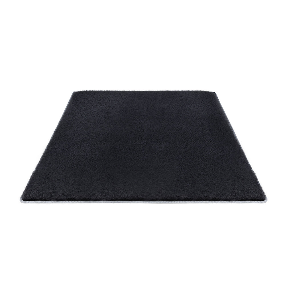 Floor Rug Plush Area Shaggy Rug Living Room Bedroom Carpet Black