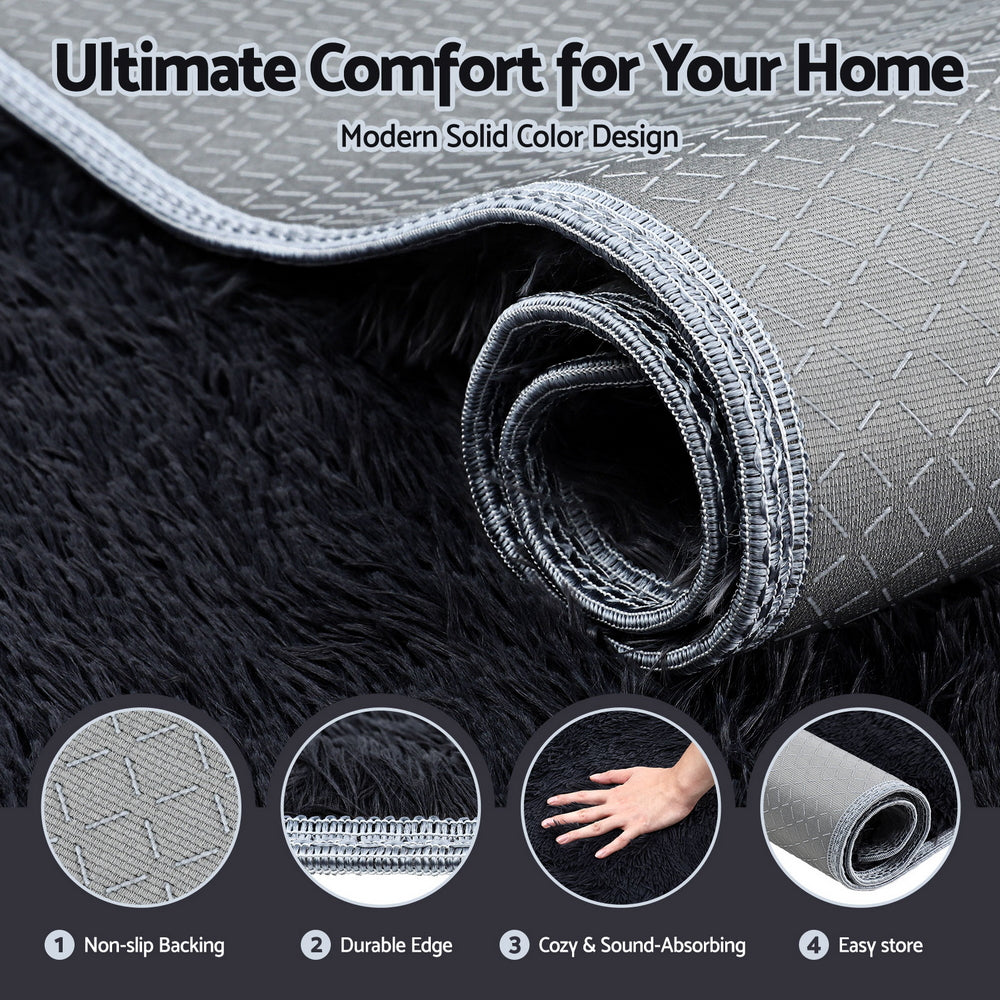 Felton Plush Shaggy Area Rug – Black – 140 × 200 cm