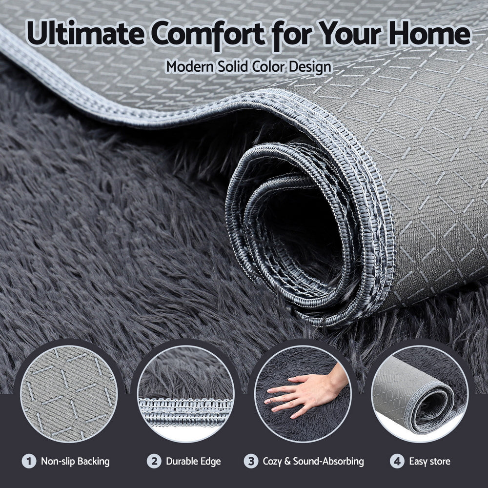 Luxe Shaggy Area Rug – Grey – 140 x 200 cm
