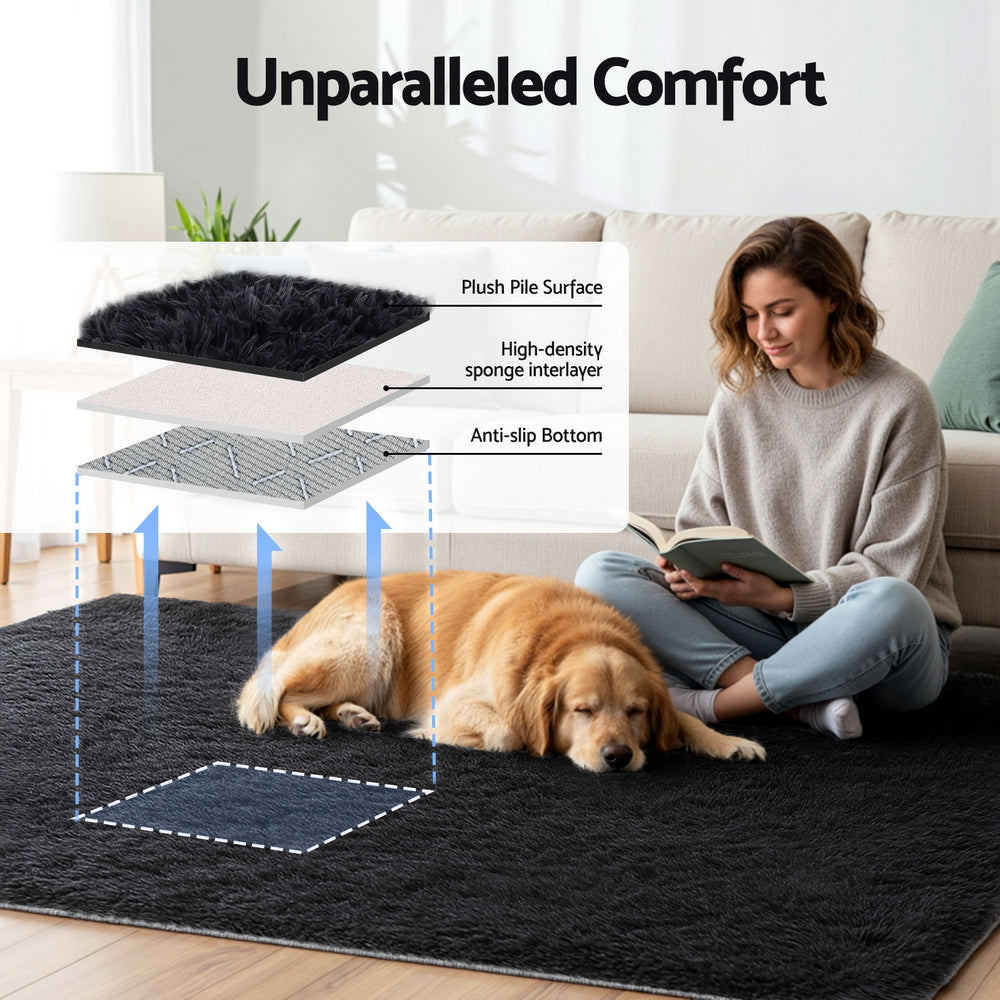 Luxe Shaggy Area Rug – Black – 160 x 230 cm