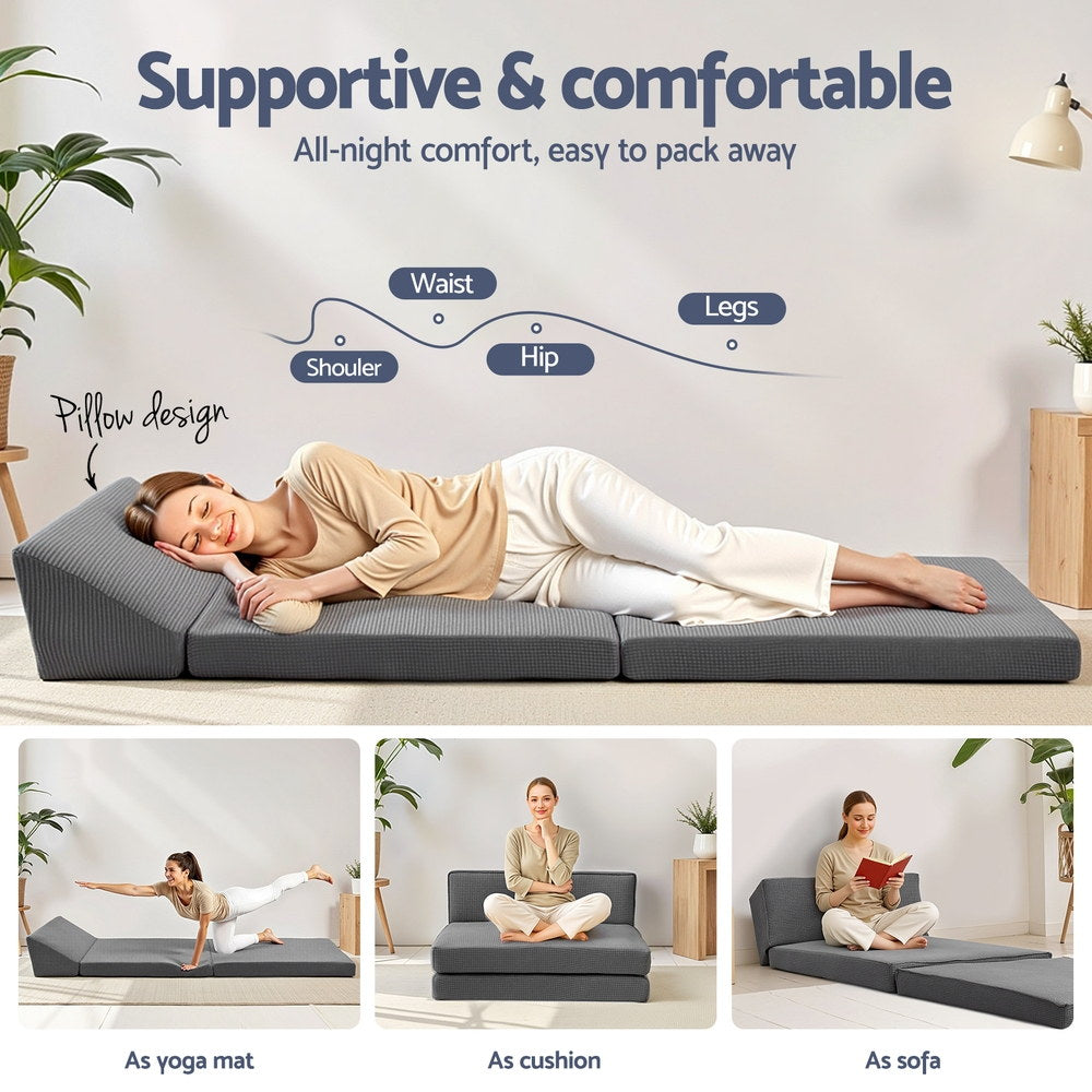 Dalton Trifold Memory Foam Mattress – Grey – Single