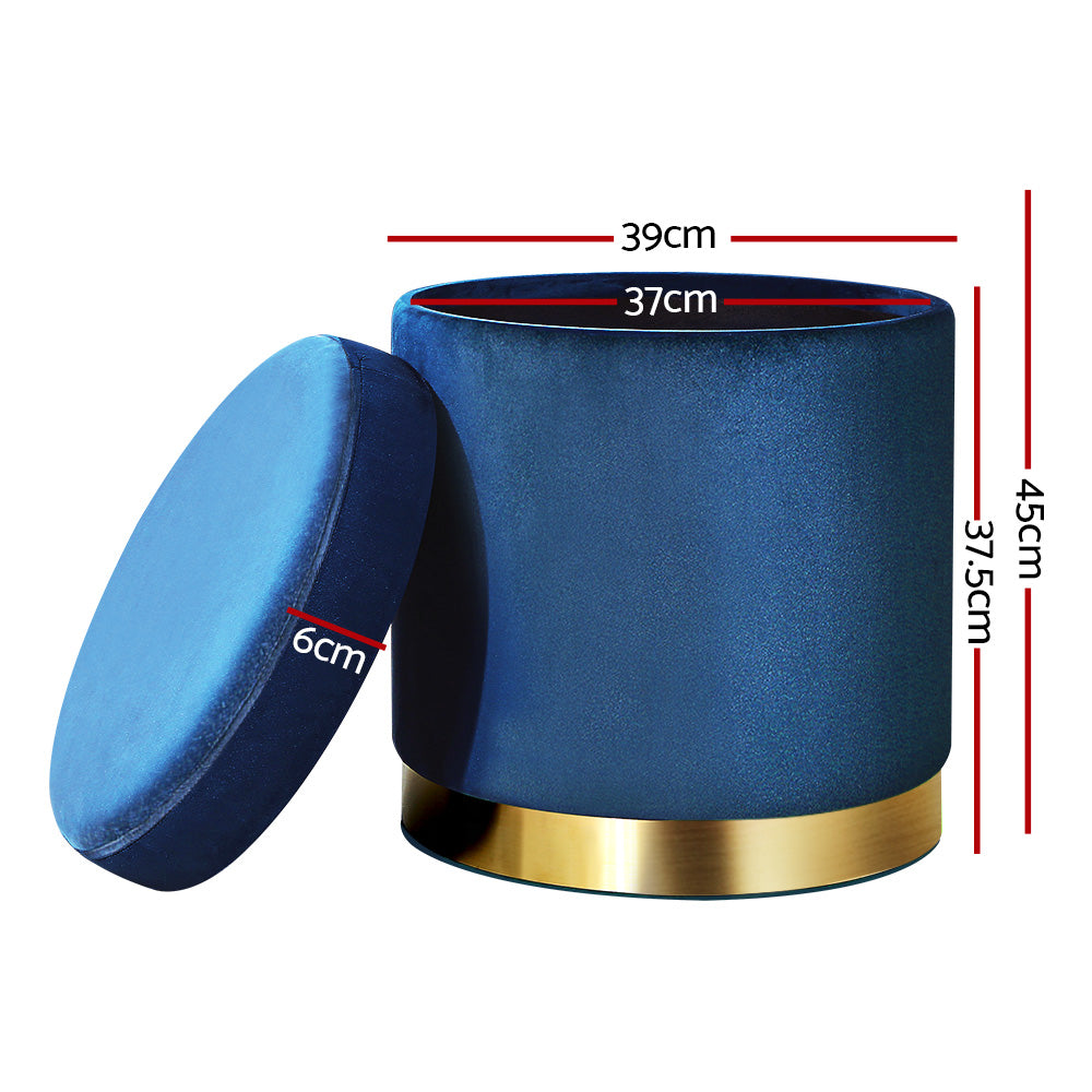 Callan Velvet Storage Ottoman – Blue – Standard