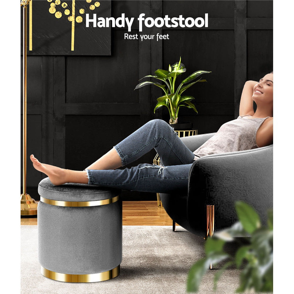 Aldara Velvet Foot Stool – Charcoal – 40 cm