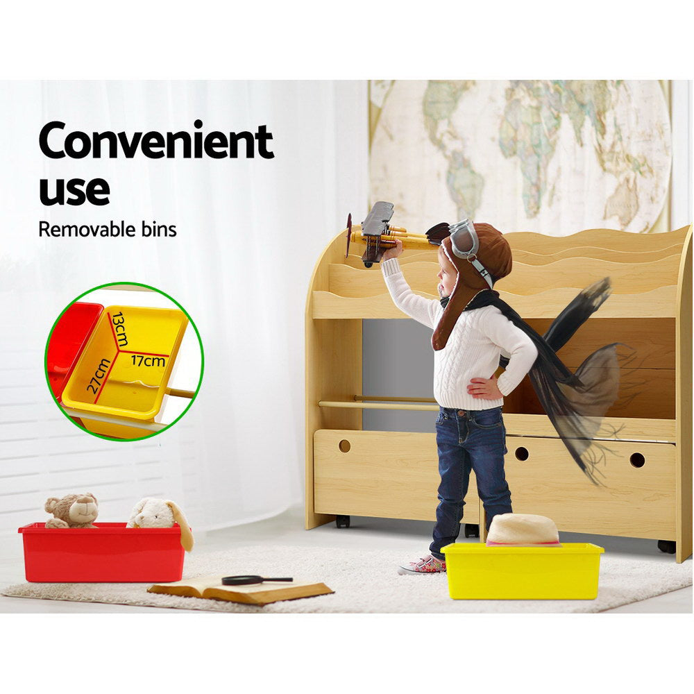 Marlow Kids Storage Bookshelf with Bins – Natural – 3 Tier