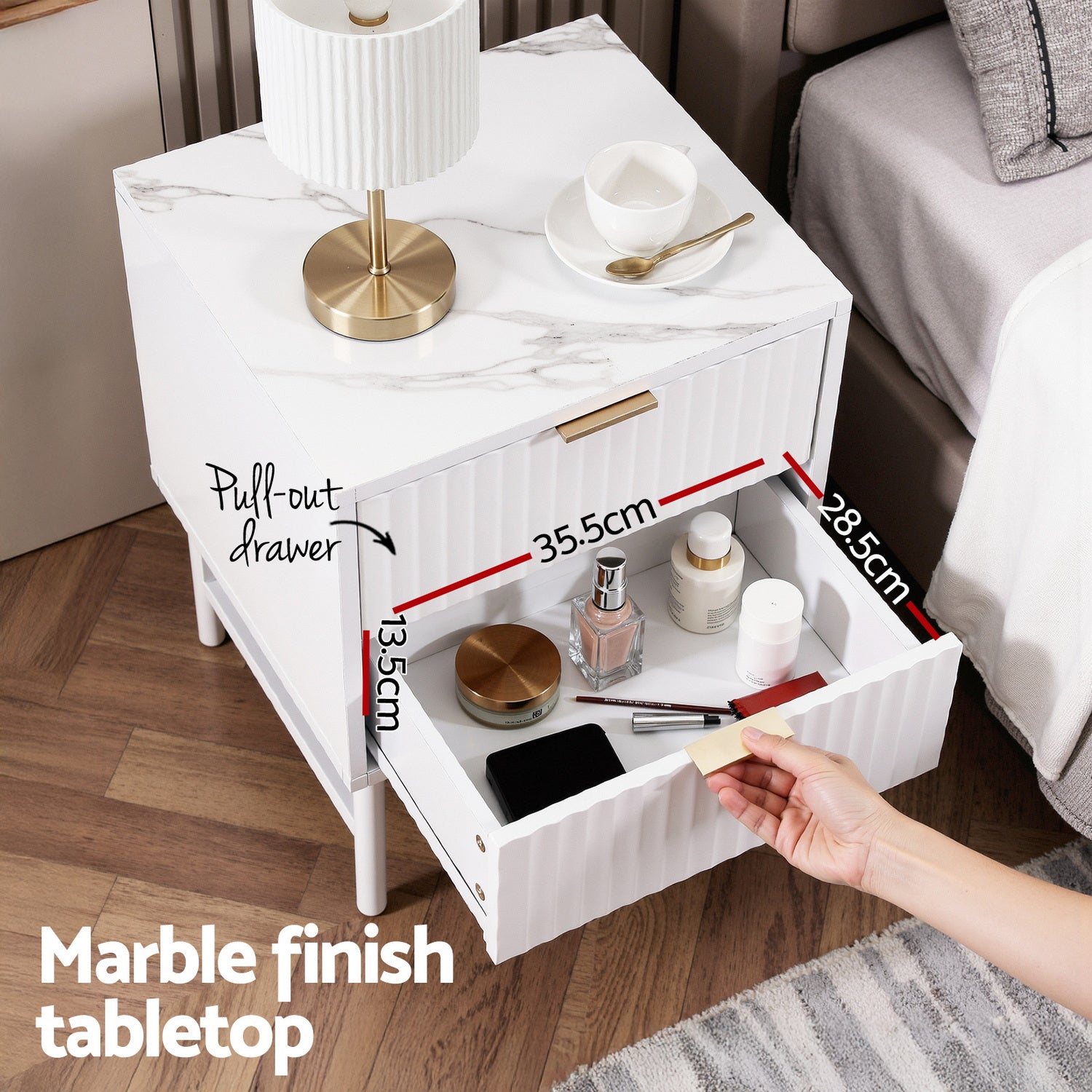 Merton Bedside Table – White – 2 Drawers
