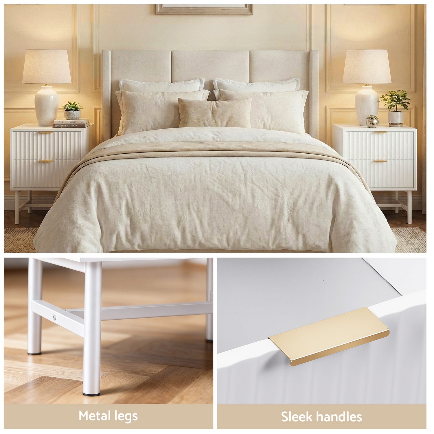 Merton Bedside Table – White – 2 Drawers