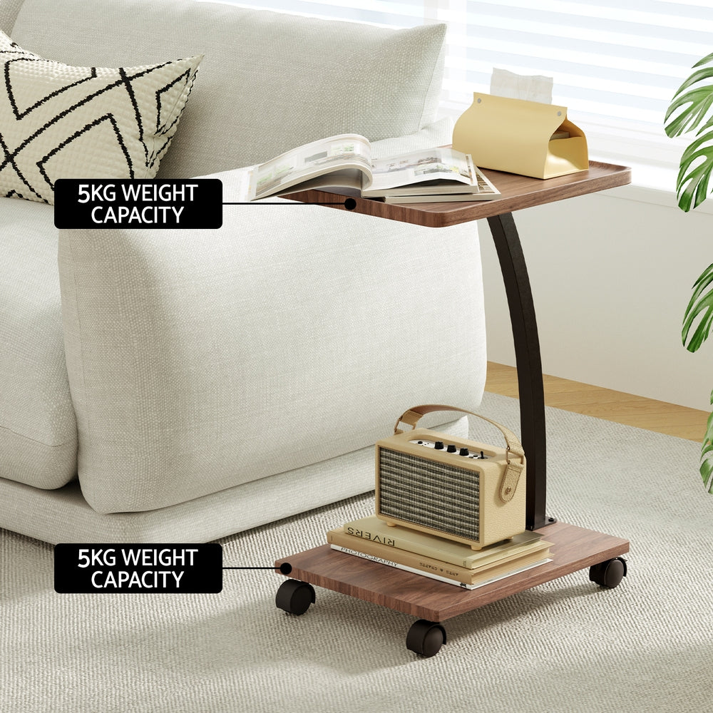 Mobile C-Shaped Coffee Table – Brown / Wood – 30 cm