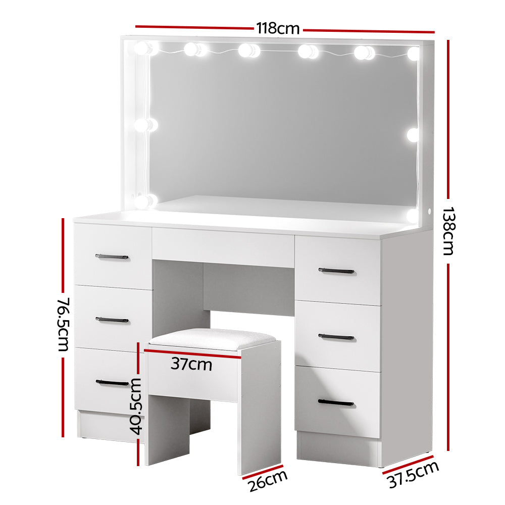 Debbie LED Dressing Table Set – White – 10 LED Bulbs