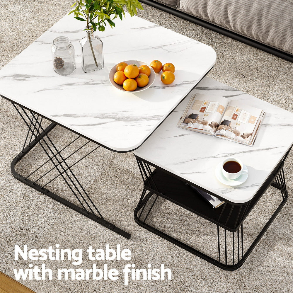 Alderon Nesting Coffee Tables – Marble Effect – Set of 2