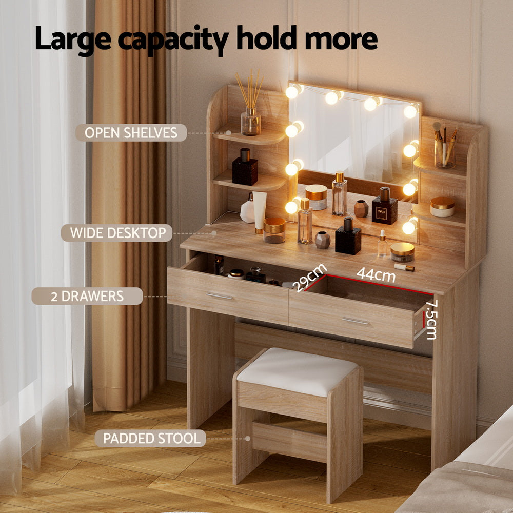 Aurora LED Dressing Table Set – Wood – 10 LED Bulbs