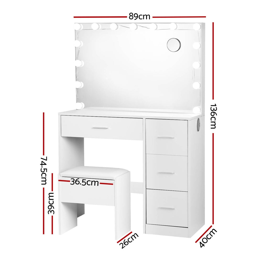 Darcy LED Dressing Table Set – White – 15 LED Bulbs