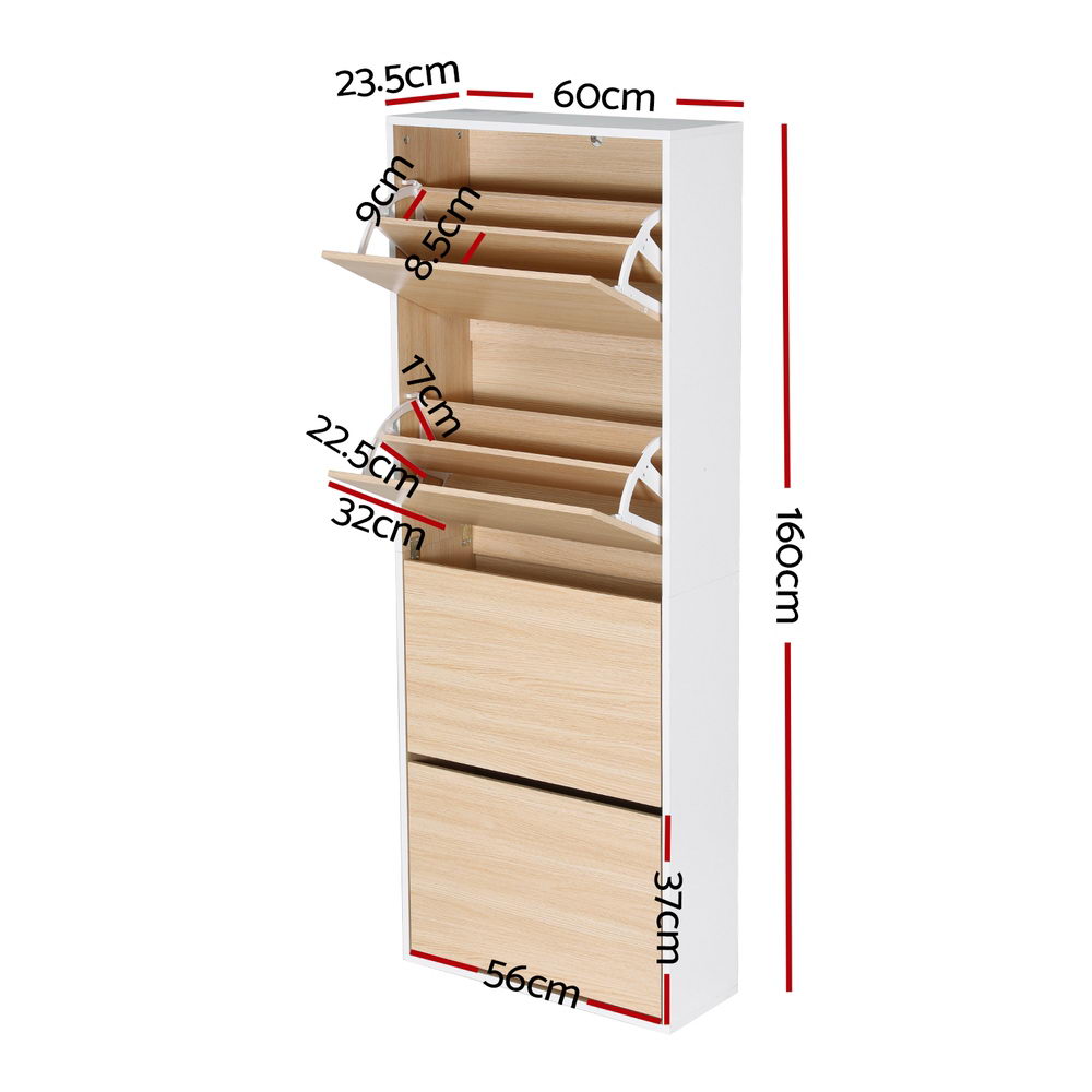 Callan Tall Shoe Cabinet – White & Pine – 24 Pairs
