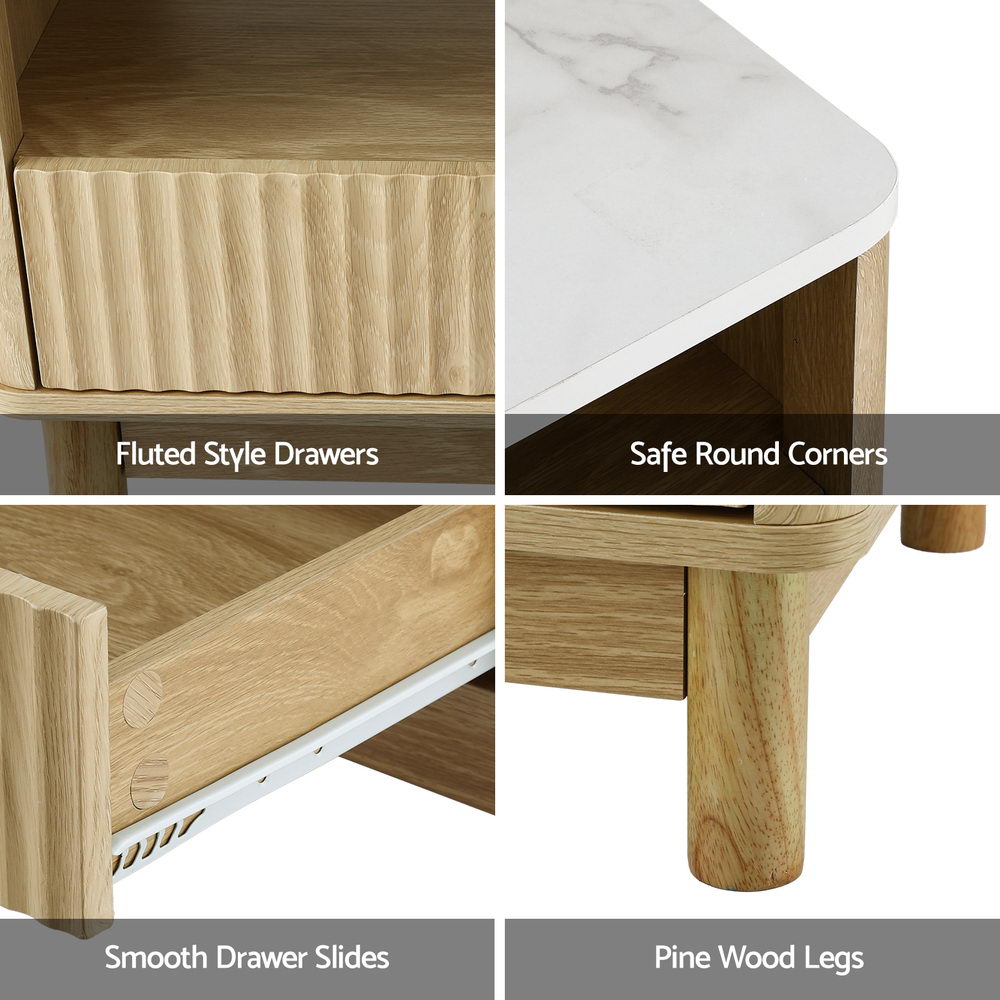 Fluted Marble Coffee Table – White – 90 cm