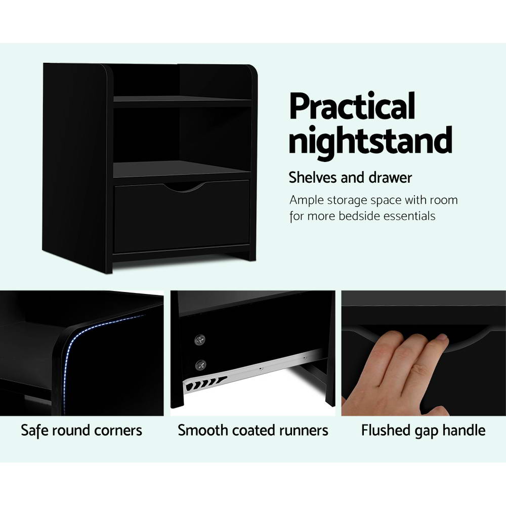 Fara Bedside Table – Black – 1 Drawer