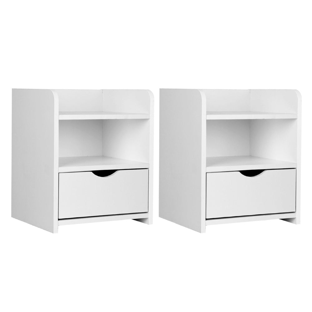 Nova 2X Bedside Table 1 Drawer with Shelf - FARA White