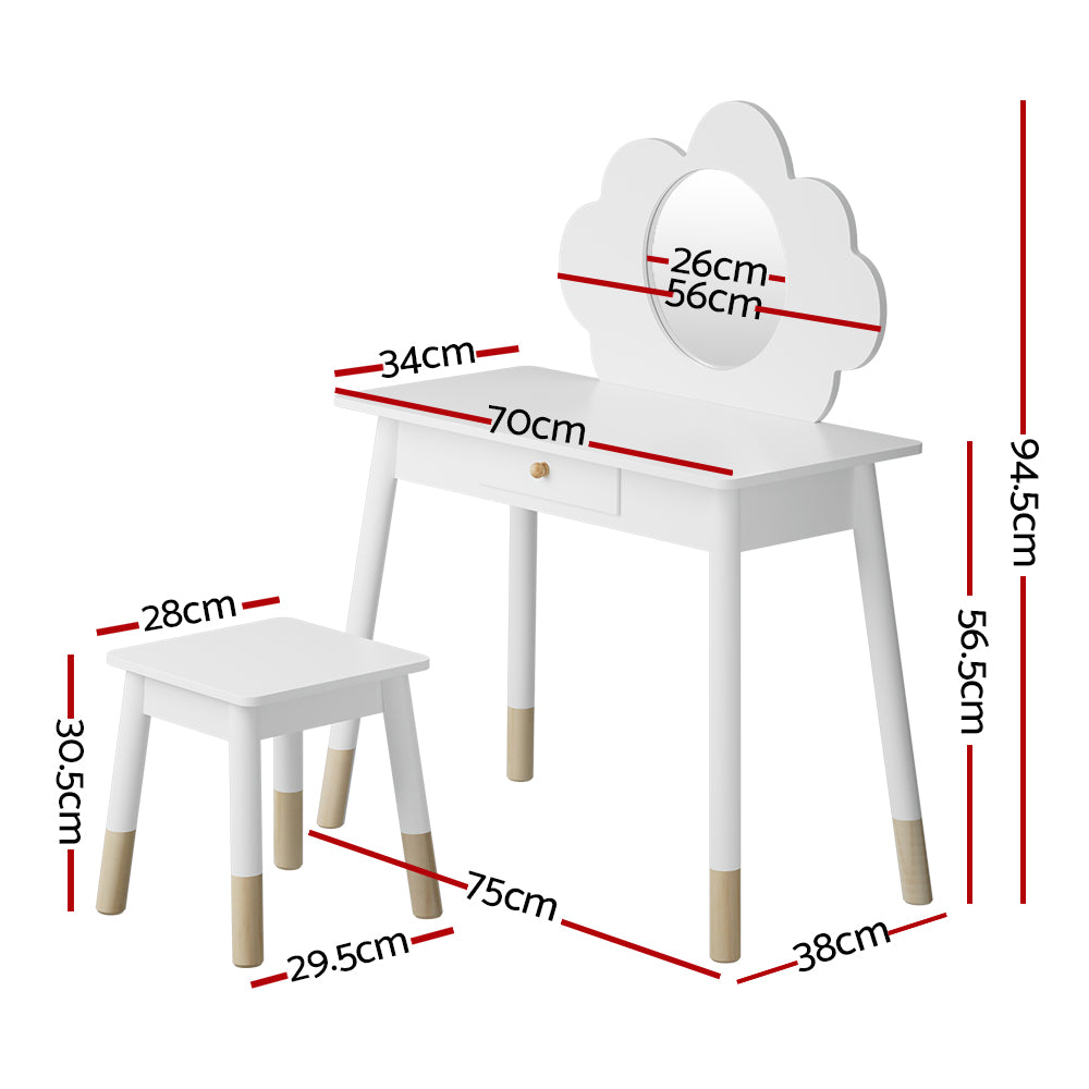 Cloud Kids Dressing Table & Stool Set – White – Standard
