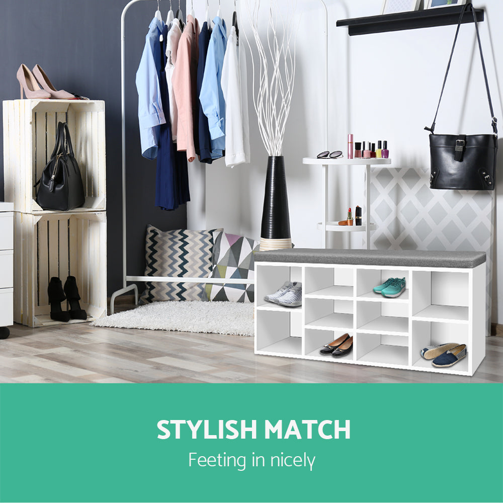Metro Fabric Shoe Bench with Storage – White – 102 cm