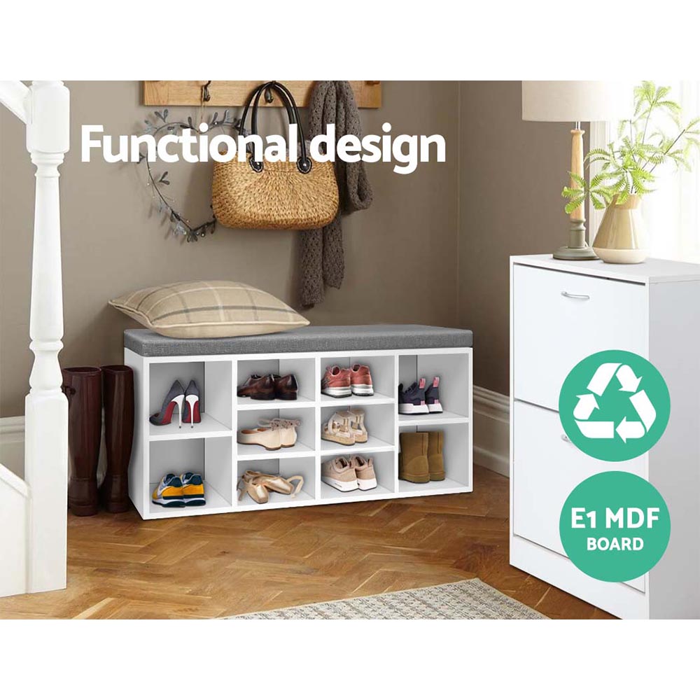 Metro Fabric Shoe Bench with Storage – White – 102 cm