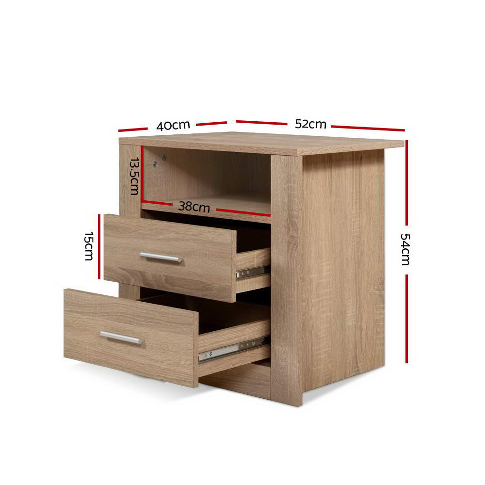 Tara Bedside Table – Oak – 2 Drawers with Shelf