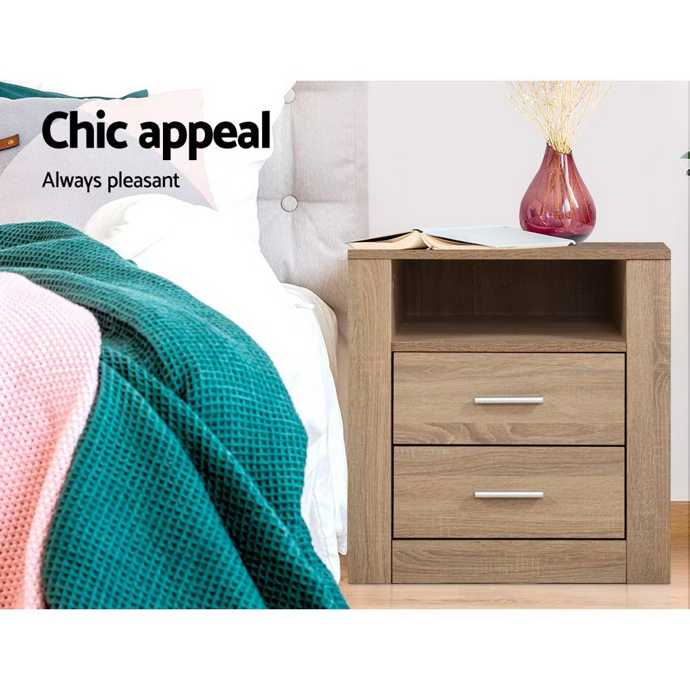 Tara Bedside Table – Oak – 2 Drawers with Shelf