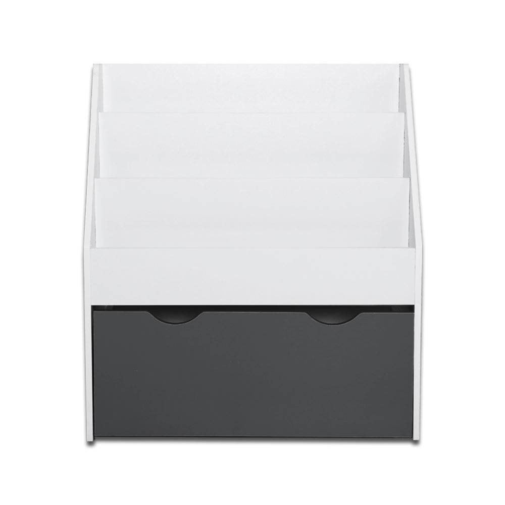 Arlo Kids Magazine Rack Bookshelf – White & Grey – 3 Tier