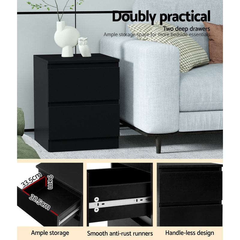 2 Drawer - Bedside Table - Black