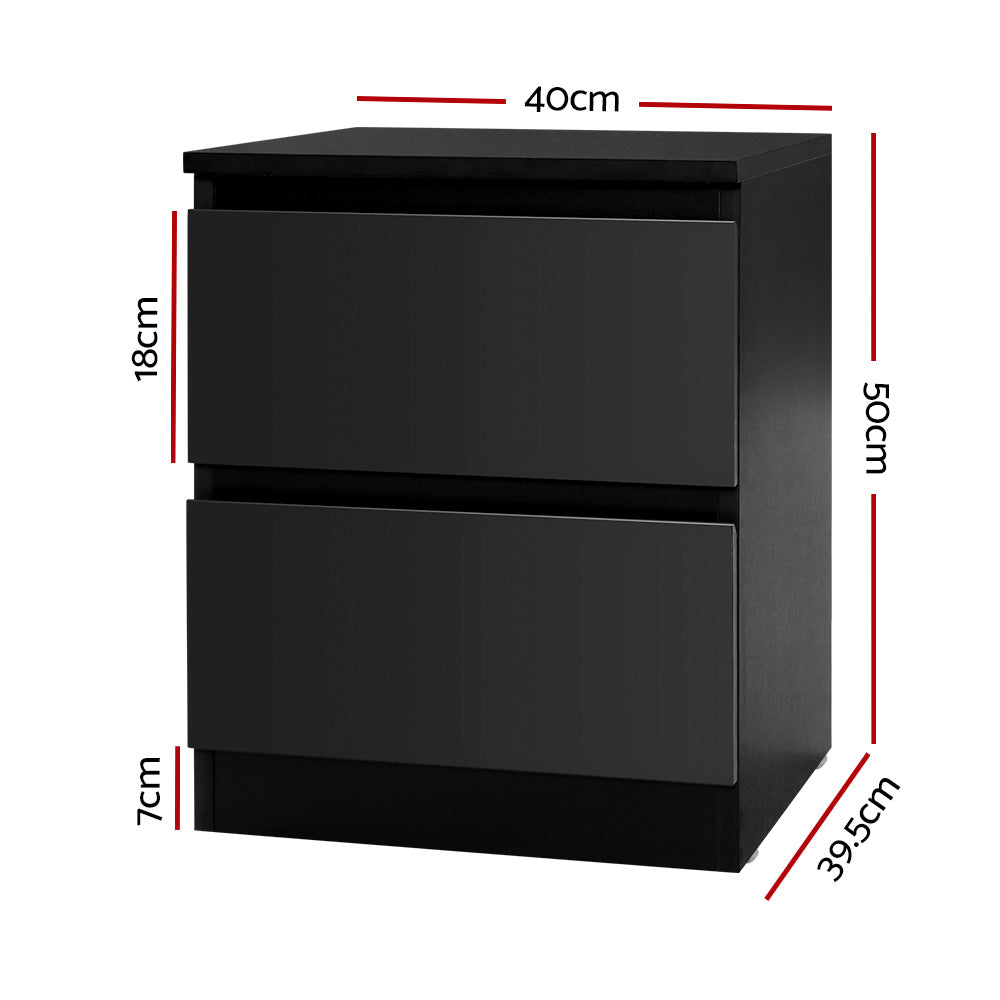 Pureform Bedside Table – Black – 2 Drawer
