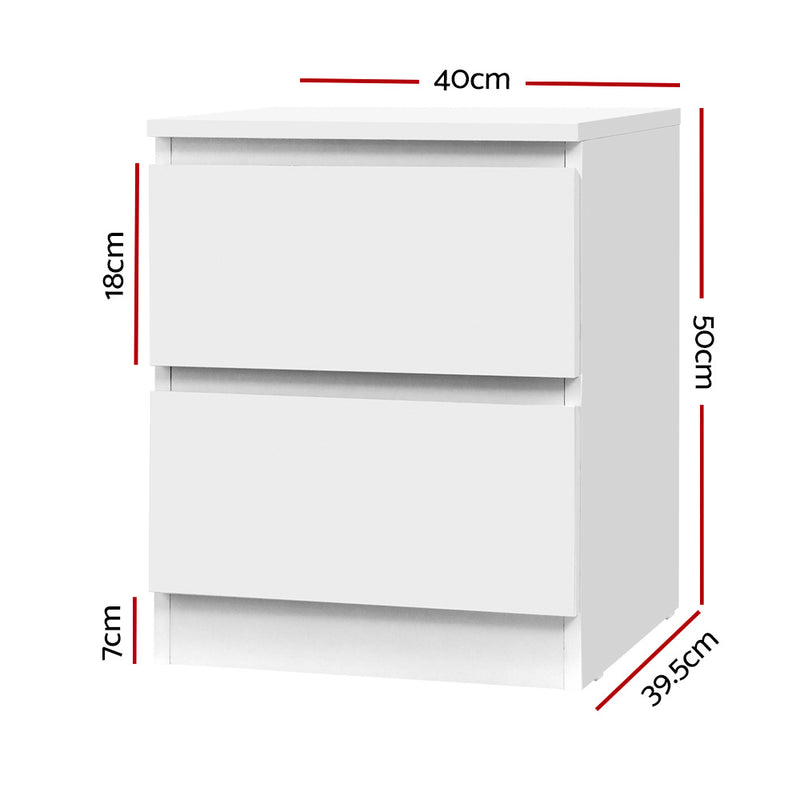 2 Drawers Bedside Table - White