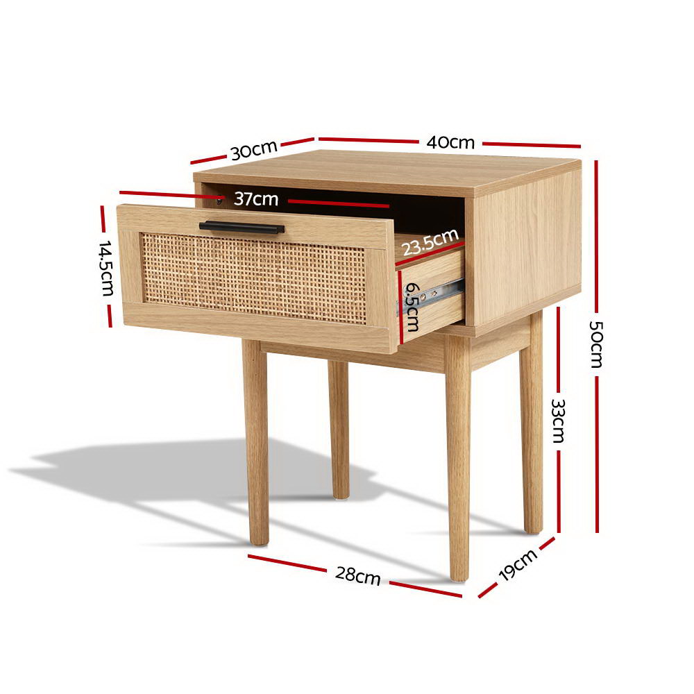 Halston Rattan Bedside Table – Wood – 50 cm