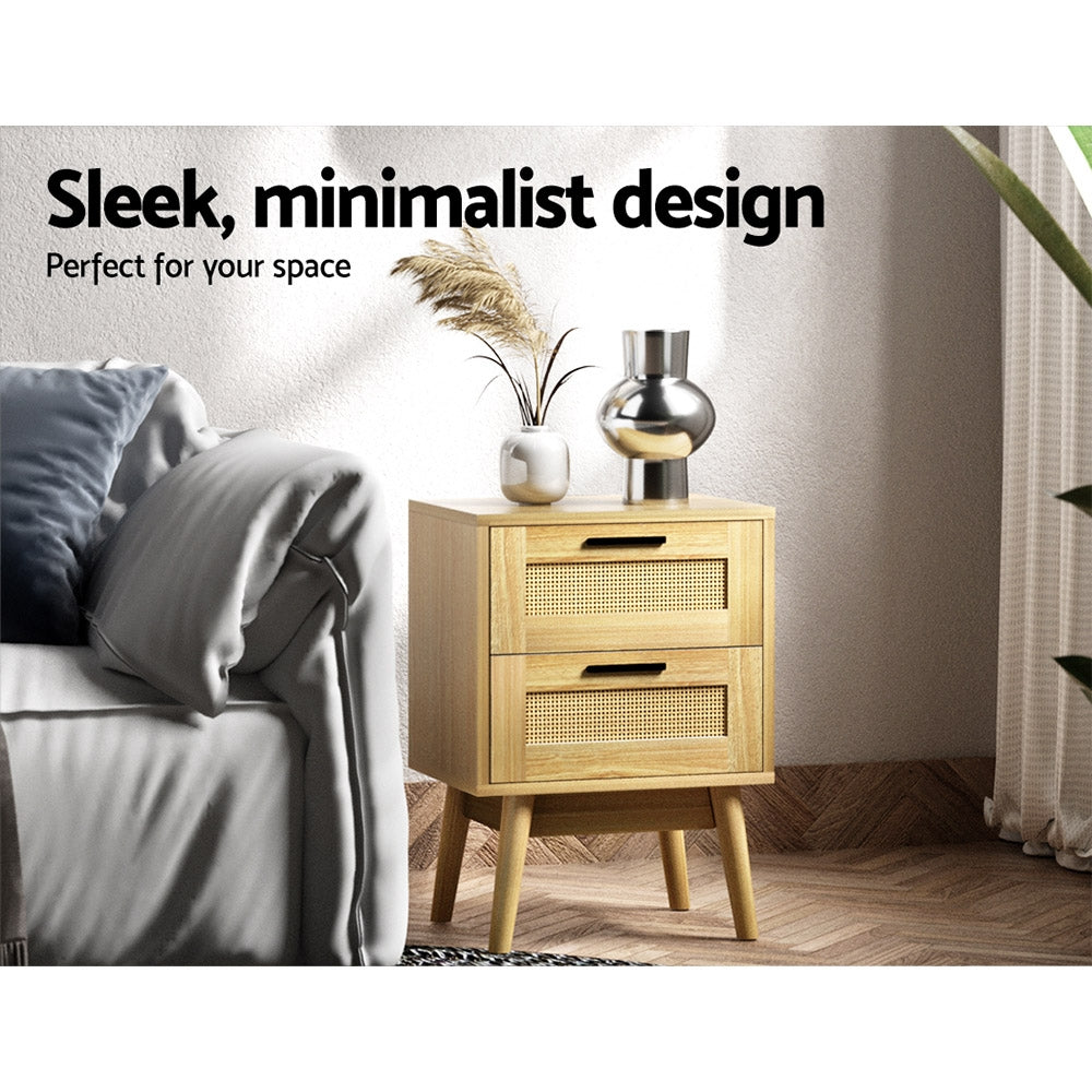 Melia Rattan Bedside Table – Wood – 2 Drawers