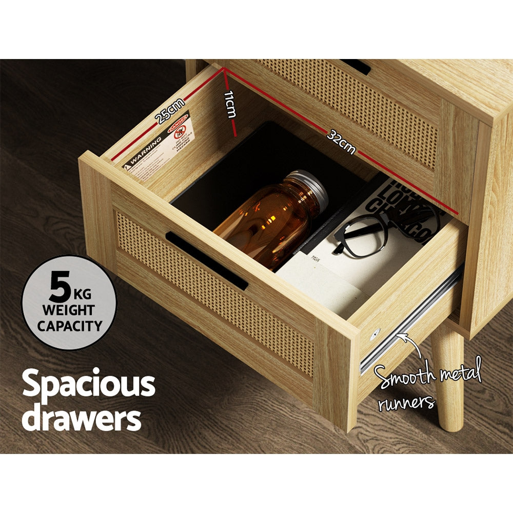 Melia Rattan Bedside Table – Wood – 2 Drawers
