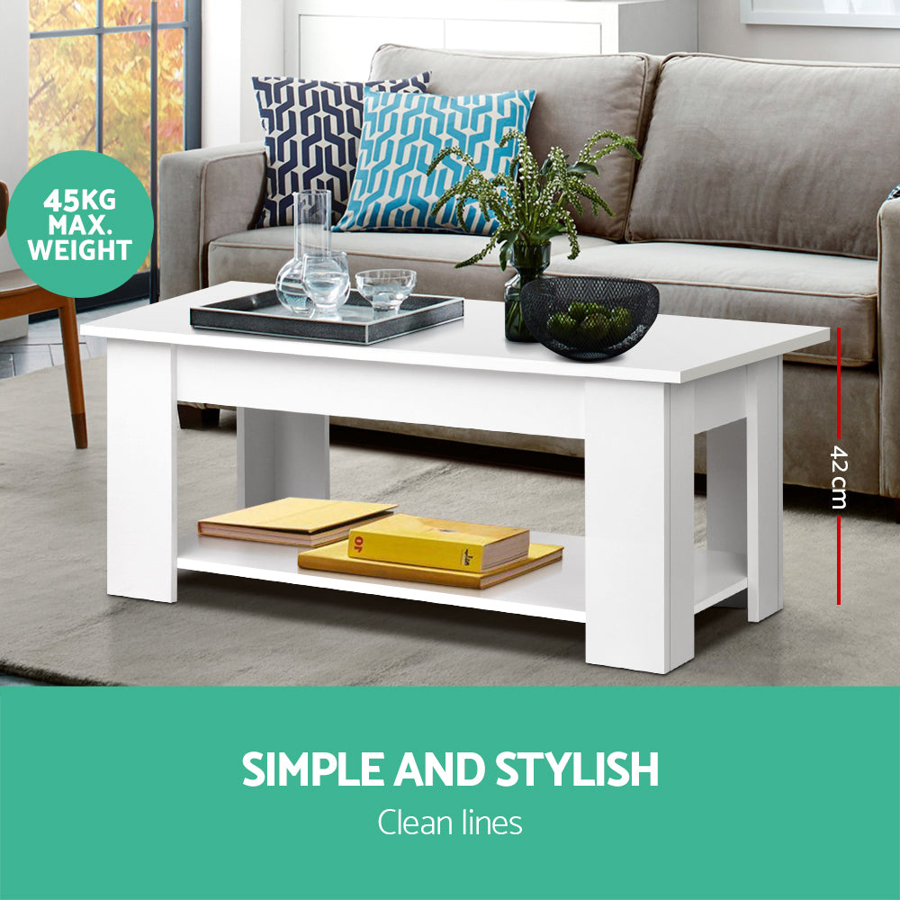Elevation Lift-Top Coffee Table – White – 98 cm