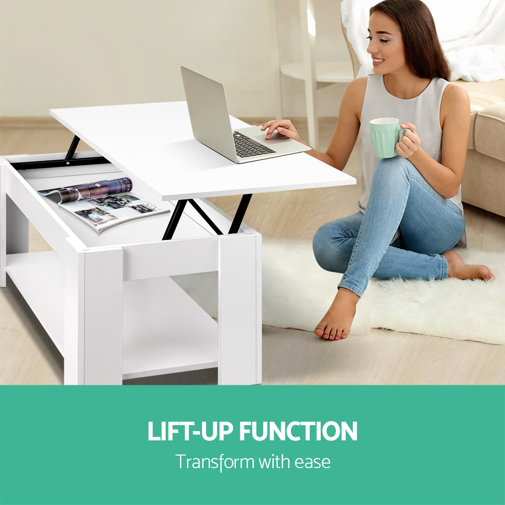 Elevation Lift-Top Coffee Table – White – 98 cm