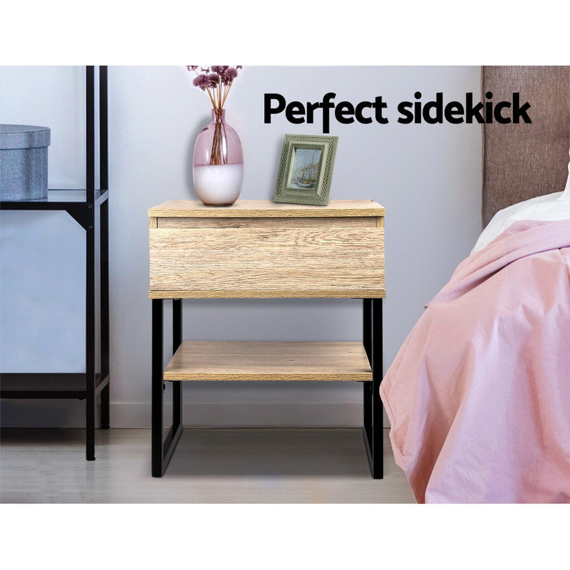 Bedside Table 1 Drawer with Shelf - Black