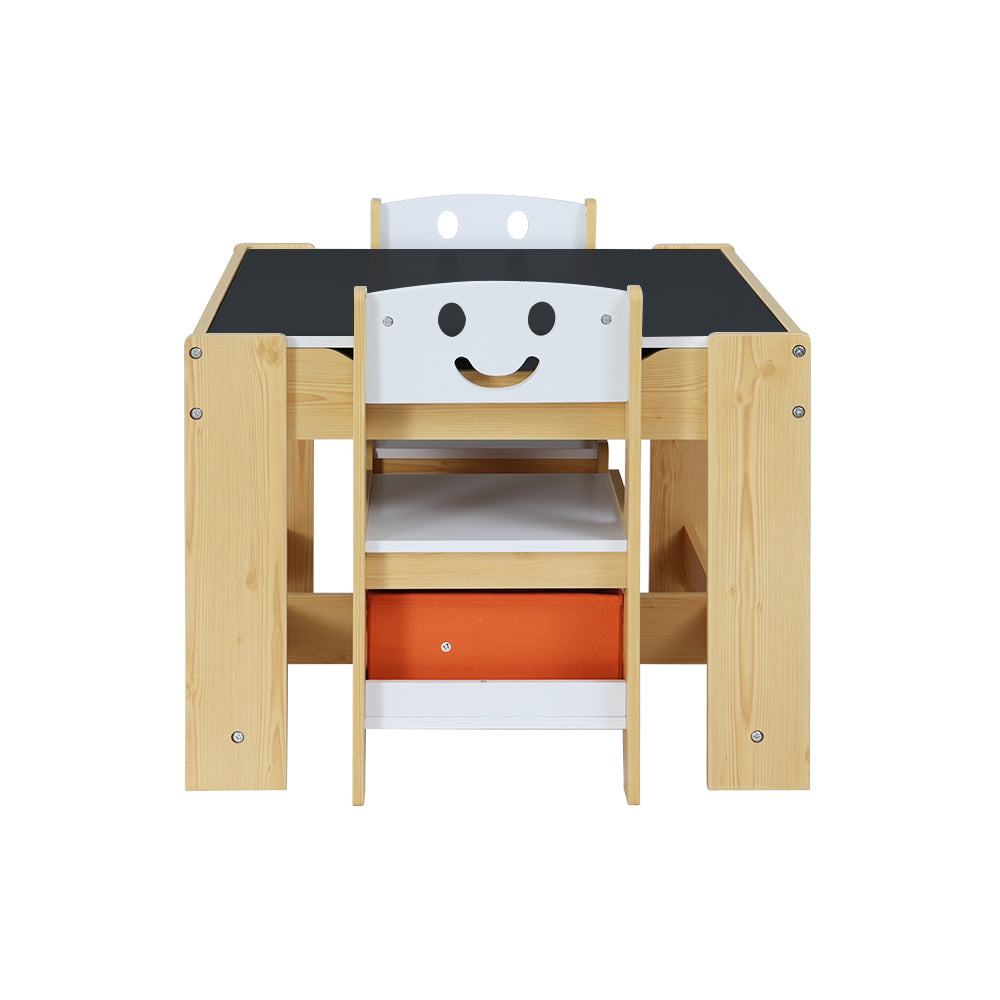 Emery Kids Activity Table with Chalkboard – White & Natural – Set of 3