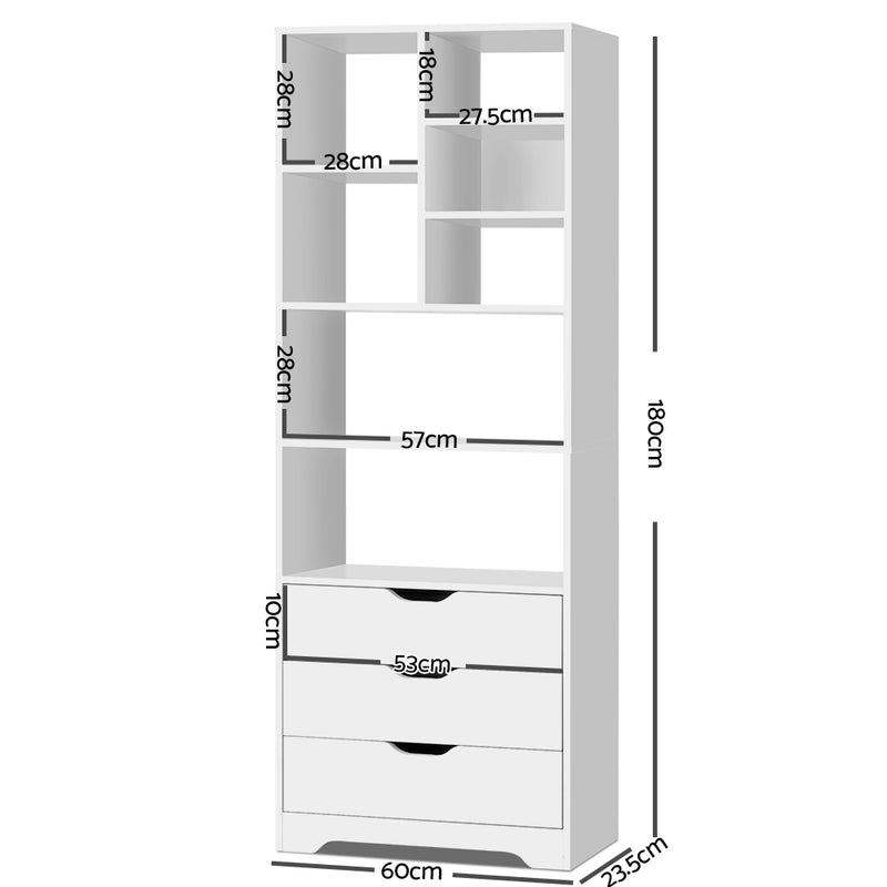 Bookshelf with Drawers - White