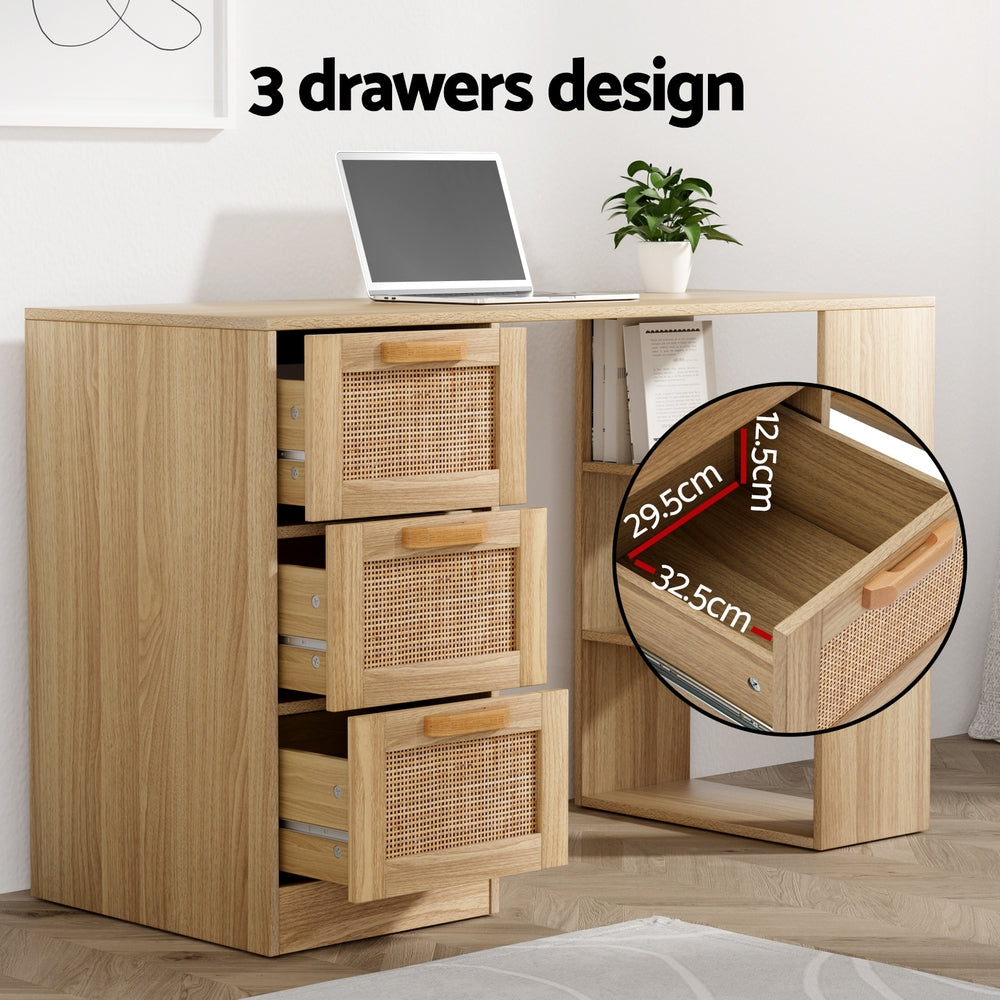 Fiora Rattan Computer Desk – Brown / Wood – 120 cm