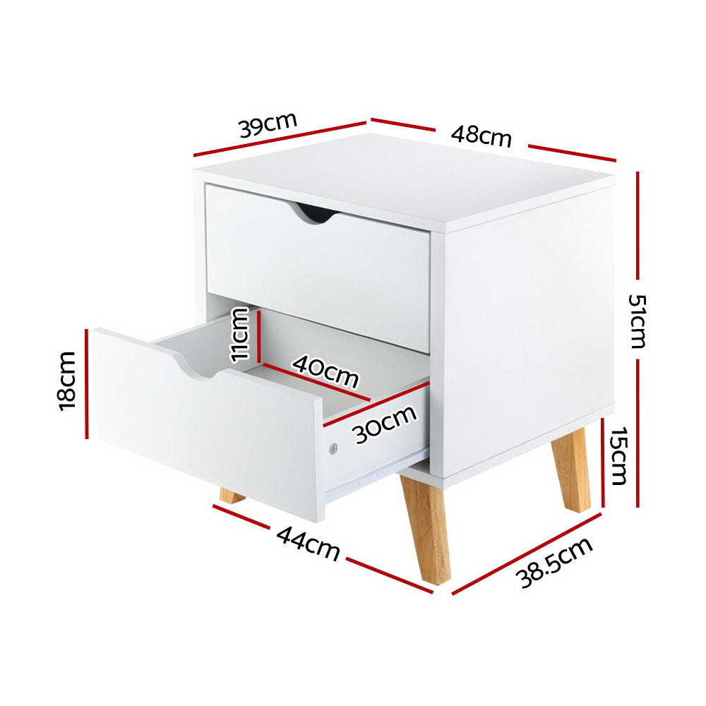 Hudson Bedside Table – White – 2 Drawers