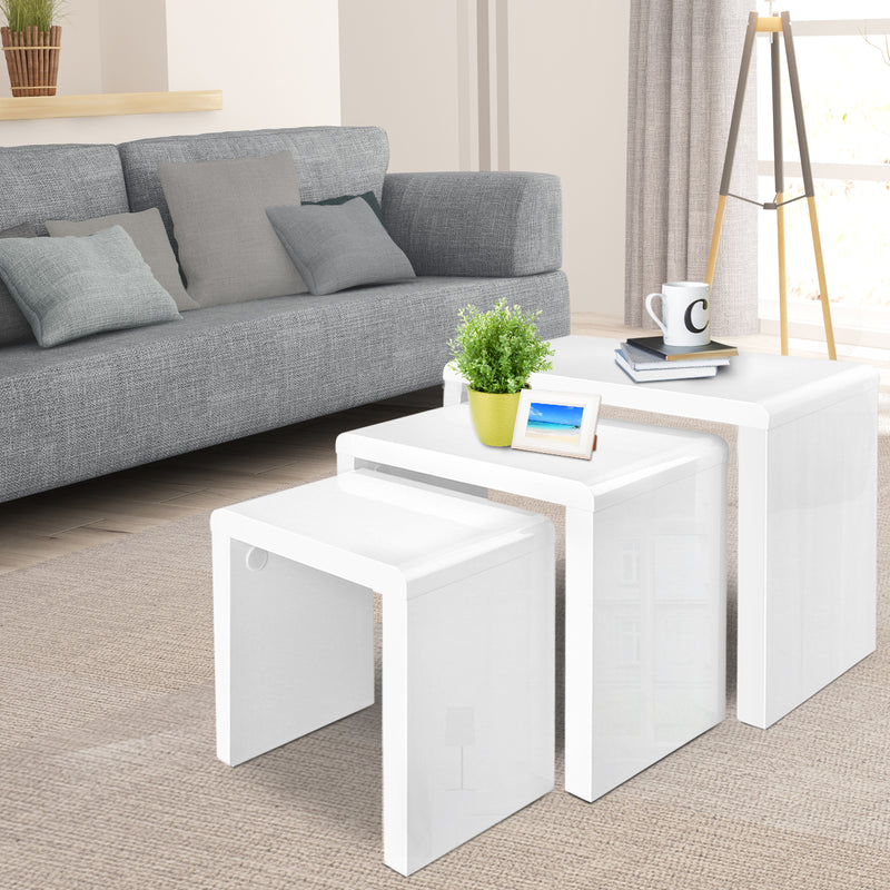 Set of 3 - Nesting Coffee Table - Glossy White